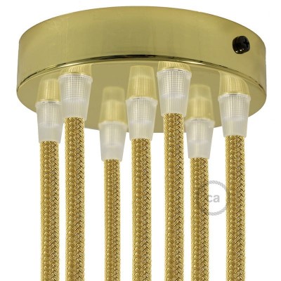 Brushed Brass Flat metal Rosette with 7 holes and 7 Transparent Cable brackets