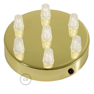 Brushed Brass Flat metal Rosette with 7 holes and 7 Transparent Cable brackets