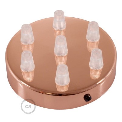 Copper Flat metal Rosette with 7 holes and 7 Transparent Cable brackets
