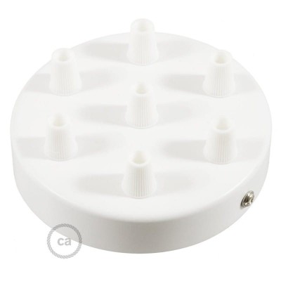White Flat metal Rosette with 7 holes and 7 White Cable brackets