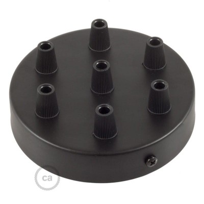 Black Flat metal Rosette with 7 holes and 7 Black Cable brackets