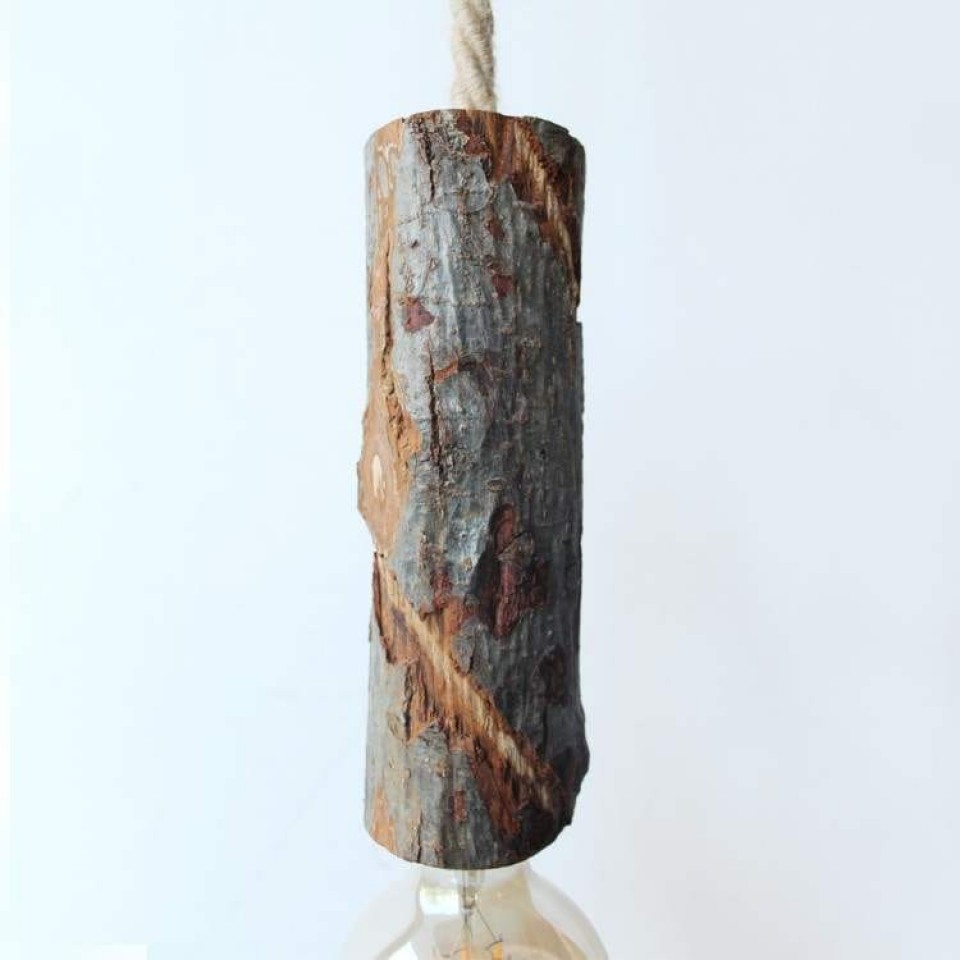 Κρεμαστό Φωτιστικό Bark 22cm από Κορμό Δέντρου με Σχοινί 16mm