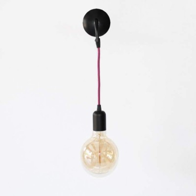 Vintage Wall Lamp Black with round plum fabric cable RC32