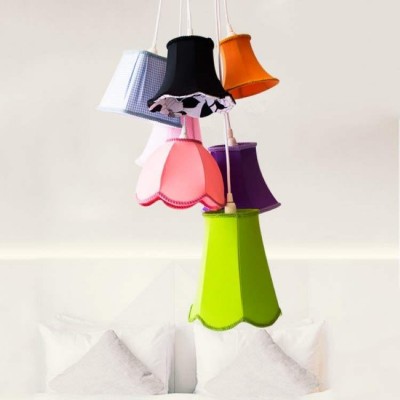 Pendant Lamp Bouquet with 7 Colored Fabric Lampshades