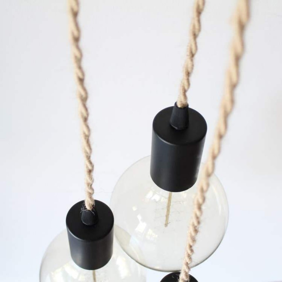 Minimal Modern Metal Pendant Lamp Black Rope 3xE27