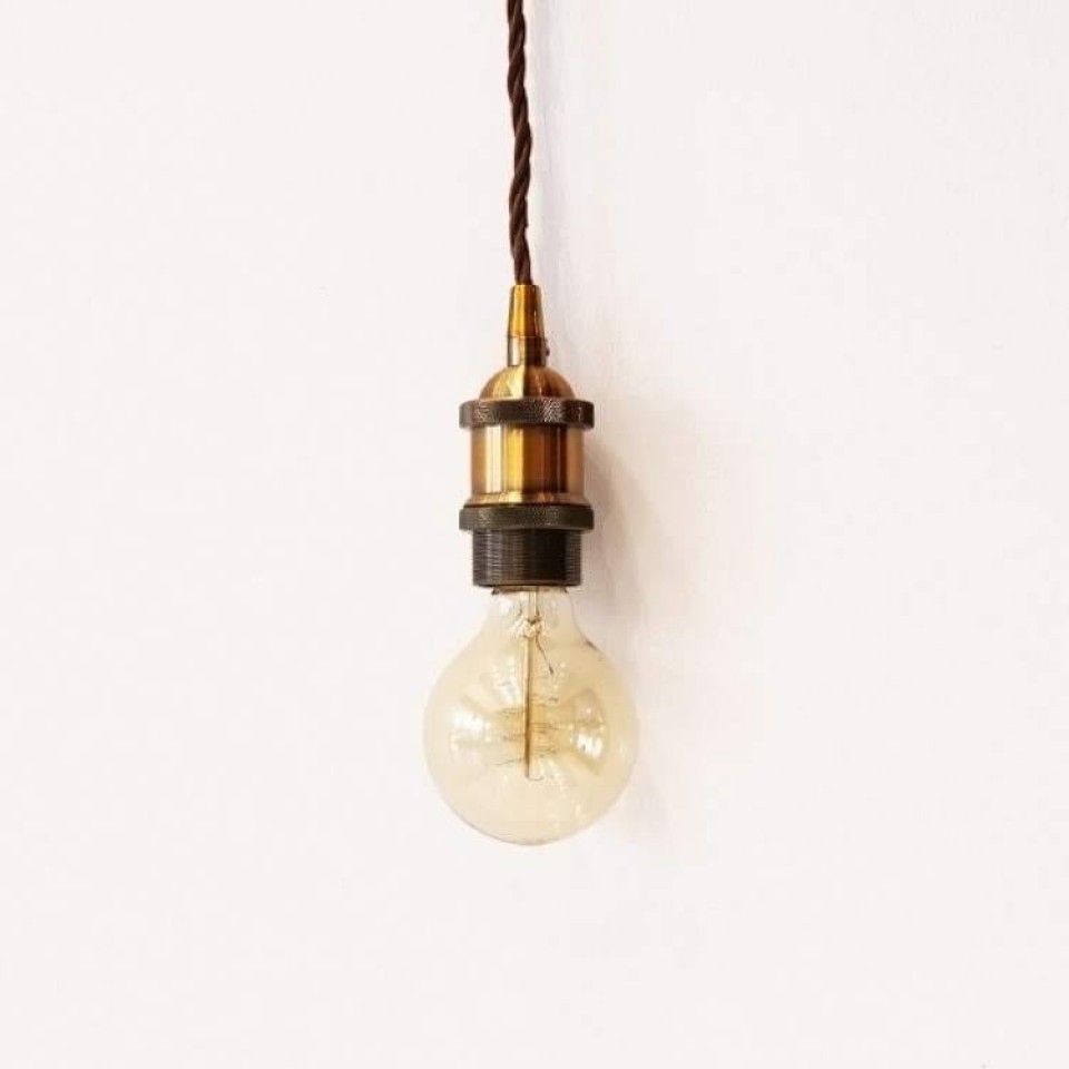 DIY hanging lamp 2m with brown cable and rustic lampholder