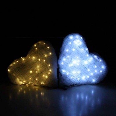 Linen Handmade Heart Light with Copper String Lights Batteries Use