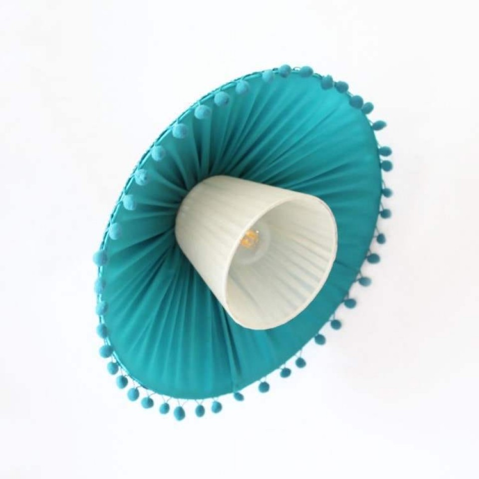 Handmade Lampshade 30cm Turquoise and White inside