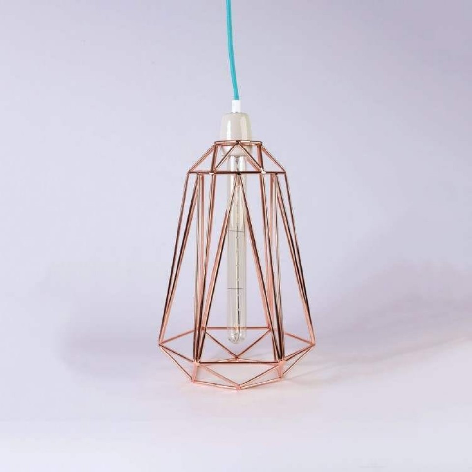 Diamond #5 Copper cage with Blue fabric cable