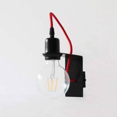 Modern Black Wall Lamp with Red Fabric Cable RM09