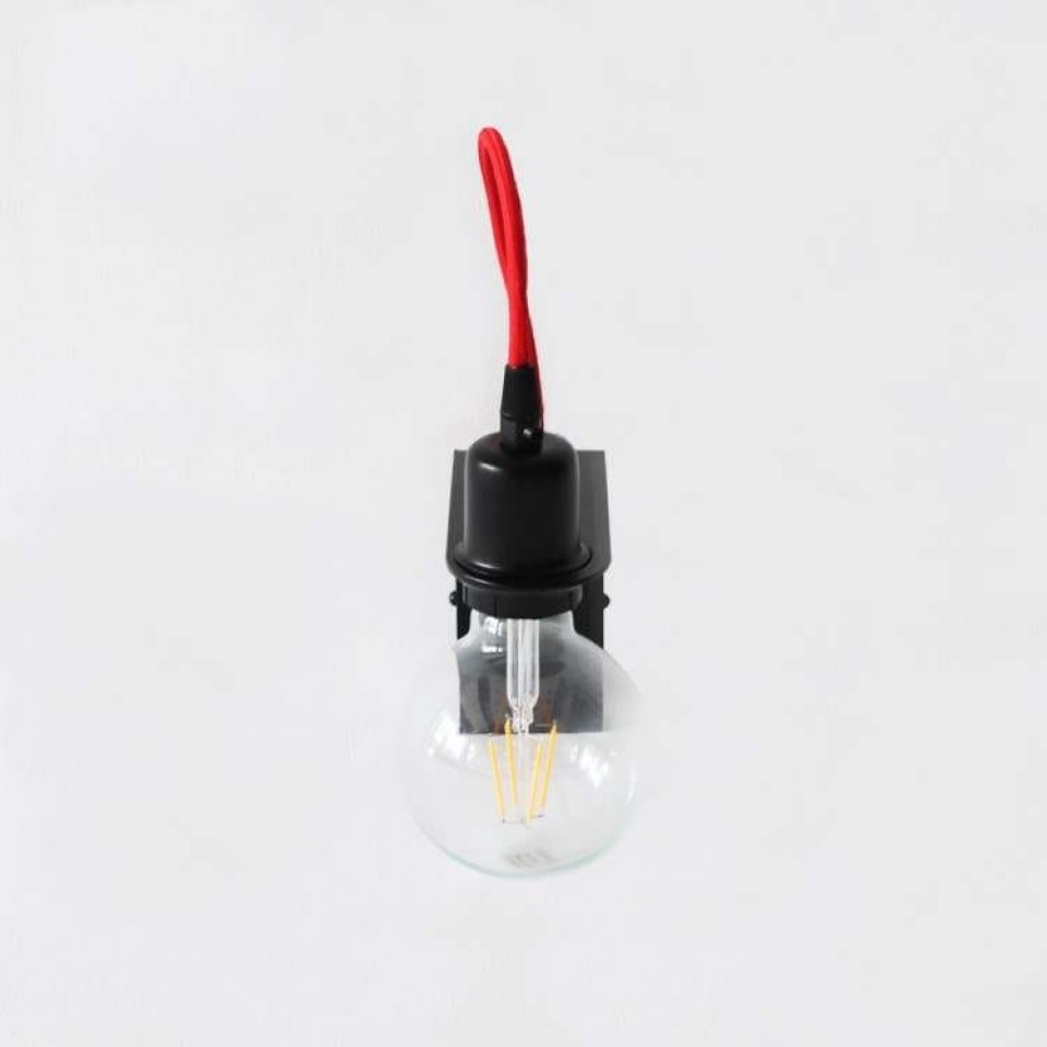 Modern Black Wall Lamp with Red Fabric Cable RM09