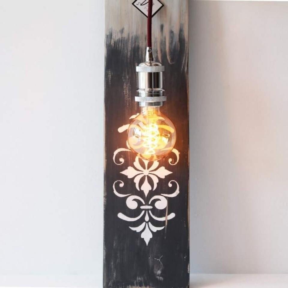 Tribal Vintage Wooden Wall Lamp with patterns by Decor Demon