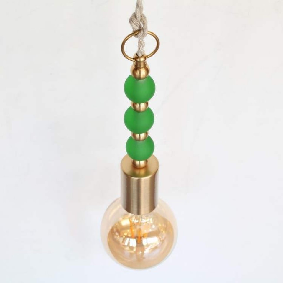 Κρεμαστό Φωτιστικό Ξύλινο με Γυάλινες Χάντρες Μπλε ή Πράσινες