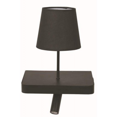 LED Wall Light Black with Fabric Lampshade and USB