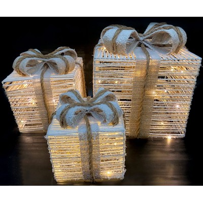 Χριστουγεννιάτικα Φωτιζόμενα Δώρα Led Μπαταρίας με Θερμό Φωτισμό, Σετ 3 Τεμαχίων