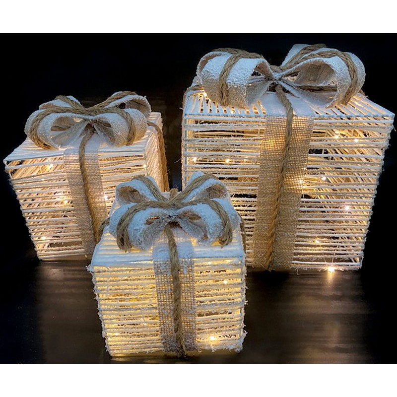 Christmas Lighted Battery Led Gifts with Warm Lighting, Set of 3