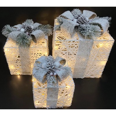 Χριστουγεννιάτικα Φωτιζόμενα Δώρα Led Μπαταρίας με Θερμό Φωτισμό, Σετ 3 Τεμαχίων