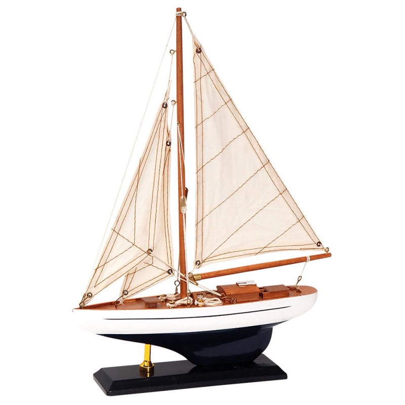 Wooden Traditional Decorative Boat 36cm White - Brown